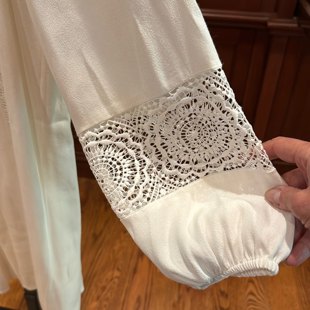 JOIE Ivory Tabara Dress S Lace Inserts Square Neck Long Sleeve Lined Wedding - Picture 5 of 13
